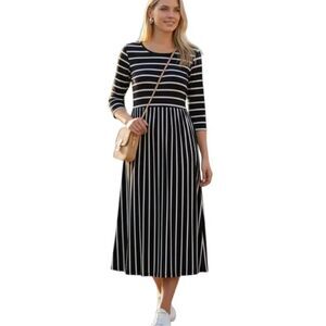 BLACK & WHITE STRIPE MIDI DRESS SZ.S/M EUC.